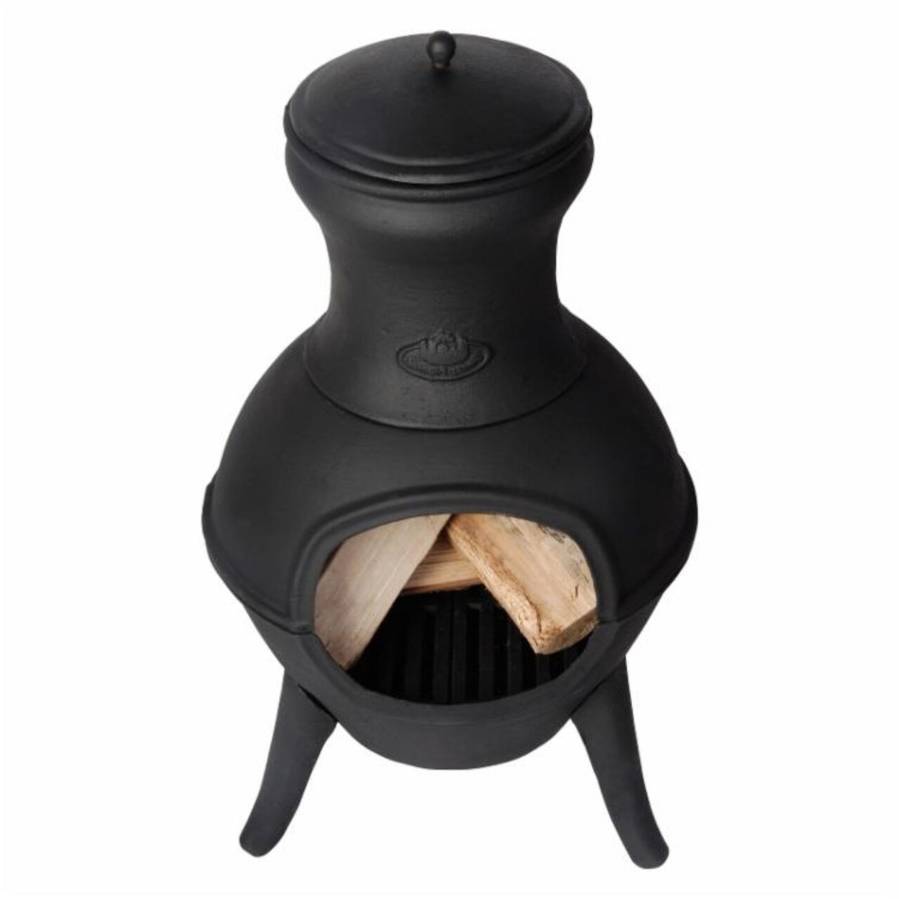 16 Inch Black Cast Iron Wood Burning Chimenea Fire Pit with Grate Removable Ash Plate and Lid for Patio Backyard